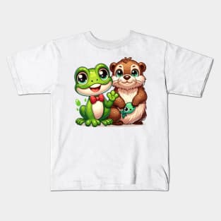 Friendly Frog & Otter Duo: Adorable Animal Friends Design Kids T-Shirt